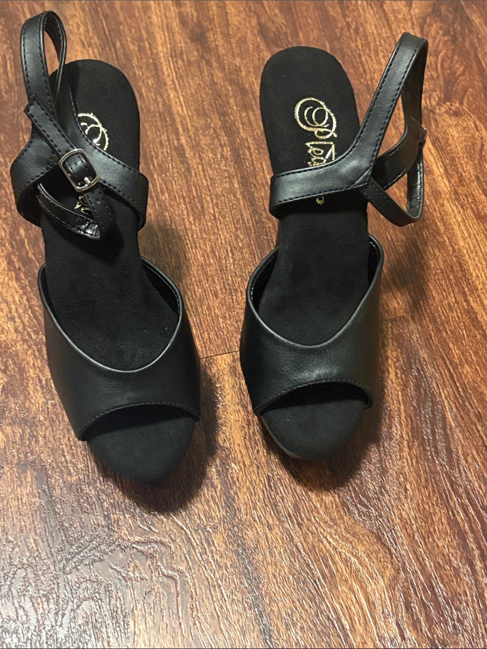 Pleasers Matte 6” Black Platform Peep-Toe High Heels with Ankle Strap - Picture 3 of 5